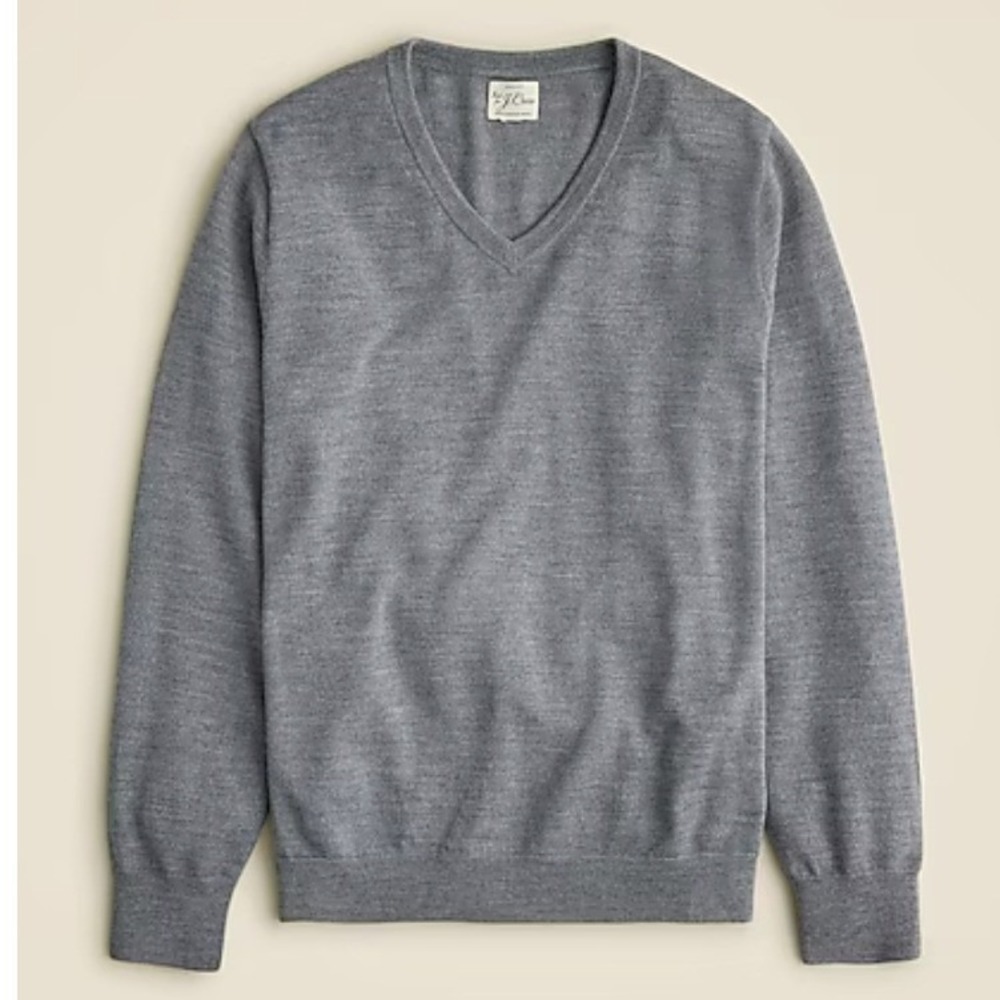 J Crew Mens Gray Merino Wool V Neck Long Sleeve Sweater XL Casual‎ Preppy Cozy